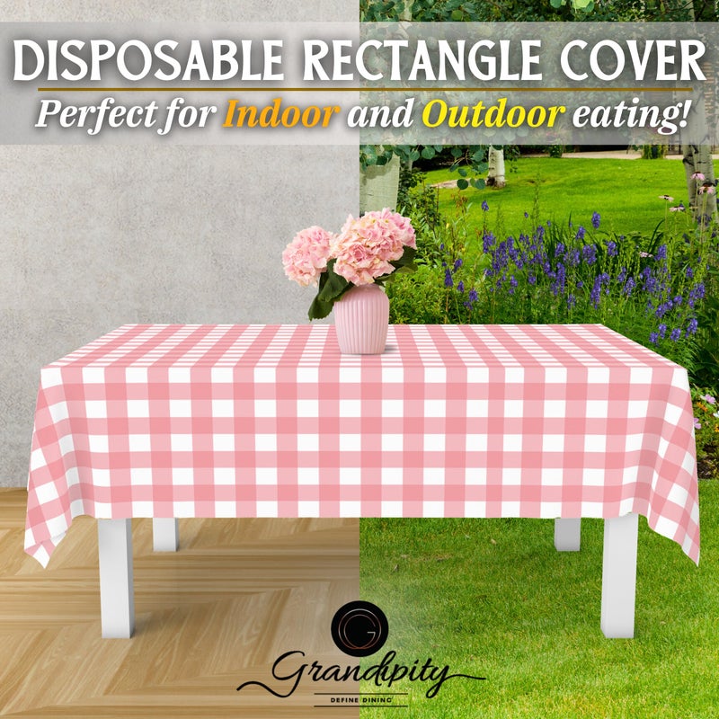 Grandipity Pink Gingham Checkered Plastic Table Cloth Disposable (6 Pk) 54in x 108in Plastic Tablecloths for Rectangle Tables - Premium Party Table Cloths Disposable for 6ft to 8ft Rectangle Tables - Image 5